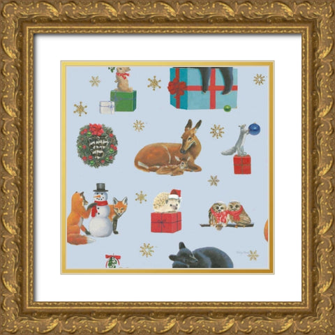 Christmas Critters Bright Pattern IIIA Gold Ornate Wood Framed Art Print with Double Matting by Adams, Emily