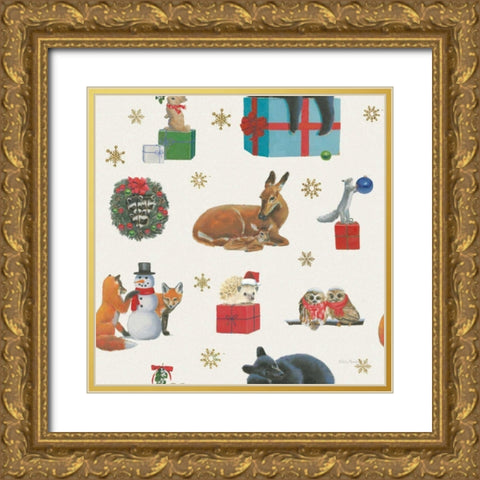 Christmas Critters Bright Pattern IIIB Gold Ornate Wood Framed Art Print with Double Matting by Adams, Emily