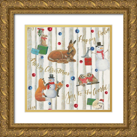 Christmas Critters Bright Pattern IVB Gold Ornate Wood Framed Art Print with Double Matting by Adams, Emily