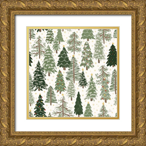Christmas Village Pattern XII Gold Ornate Wood Framed Art Print with Double Matting by Marshall, Laura