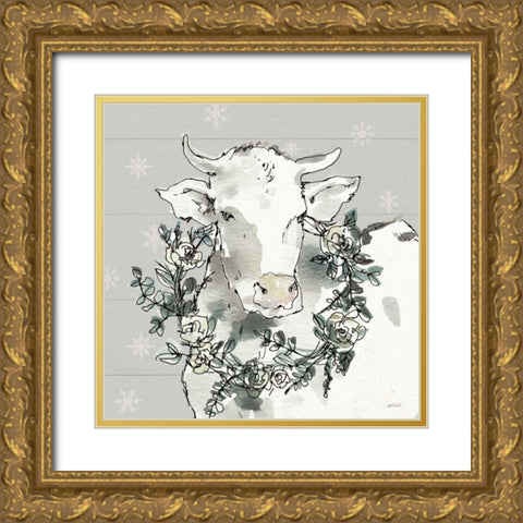 Modern Farmhouse XII Snowflakes Gold Ornate Wood Framed Art Print with Double Matting by Tavoletti, Anne