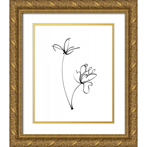Ink Flowers 25 on White Gold Ornate Wood Framed Art Print with Double Matting by Tillmon, Avery