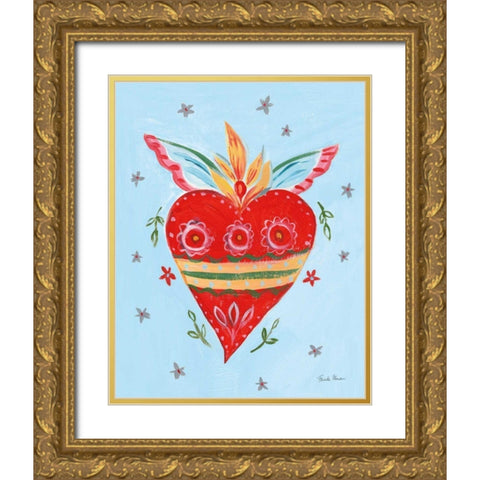 Fridas Heart II Gold Ornate Wood Framed Art Print with Double Matting by Zaman, Farida