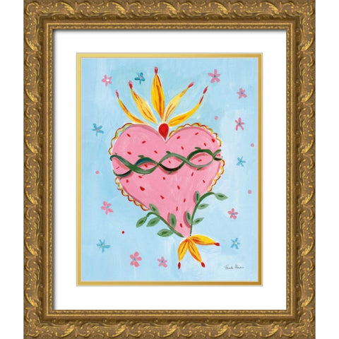 Fridas Heart IV Gold Ornate Wood Framed Art Print with Double Matting by Zaman, Farida