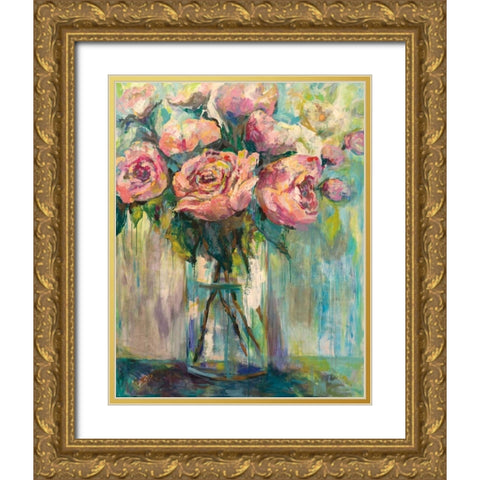 Peony Play Gold Ornate Wood Framed Art Print with Double Matting by Vertentes, Jeanette
