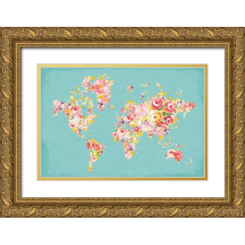 Midsummer World Turquoise Gold Ornate Wood Framed Art Print with Double Matting by Nai, Danhui