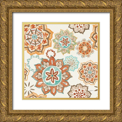 Autumn Friends Pattern IA Gold Ornate Wood Framed Art Print with Double Matting by Urban, Mary