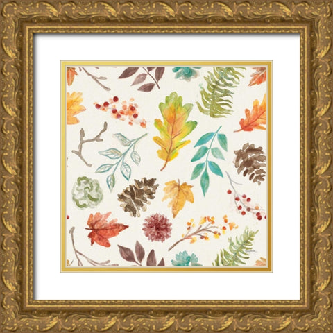 Autumn Friends Pattern IIA Gold Ornate Wood Framed Art Print with Double Matting by Urban, Mary