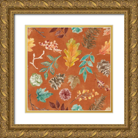 Autumn Friends Pattern IIB Gold Ornate Wood Framed Art Print with Double Matting by Urban, Mary