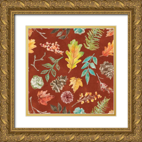 Autumn Friends Pattern IID Gold Ornate Wood Framed Art Print with Double Matting by Urban, Mary