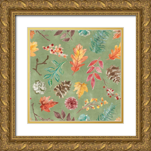 Autumn Friends Pattern IIF Gold Ornate Wood Framed Art Print with Double Matting by Urban, Mary