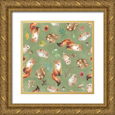 Autumn Friends Pattern IVF Gold Ornate Wood Framed Art Print with Double Matting by Urban, Mary