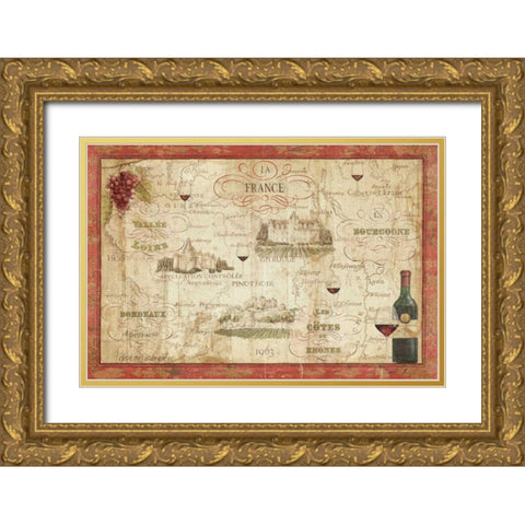 Wine Map Gold Ornate Wood Framed Art Print with Double Matting by Brissonnet, Daphne