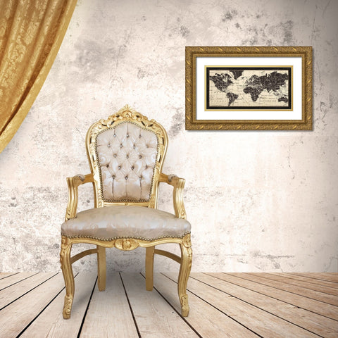 Old World Map Parchment Gold Ornate Wood Framed Art Print with Double Matting by Pela Studio