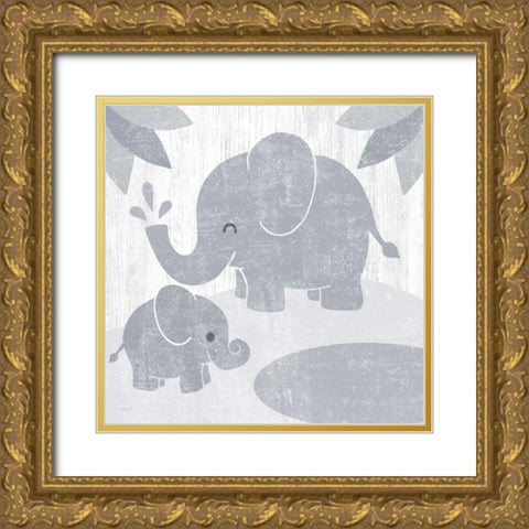 Safari Fun Elephant Gray no Border Gold Ornate Wood Framed Art Print with Double Matting by Hershey, Moira