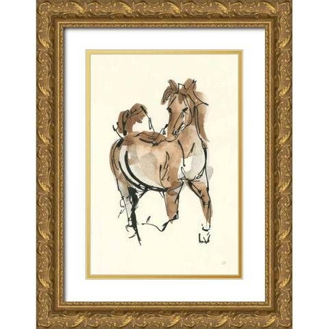 Sketchy Horse V Gold Ornate Wood Framed Art Print with Double Matting by Paschke, Chris