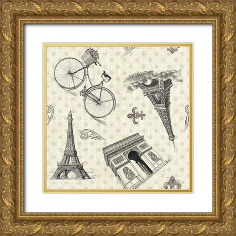 Paris Farmhouse Pattern IA Gold Ornate Wood Framed Art Print with Double Matting by Pela Studio