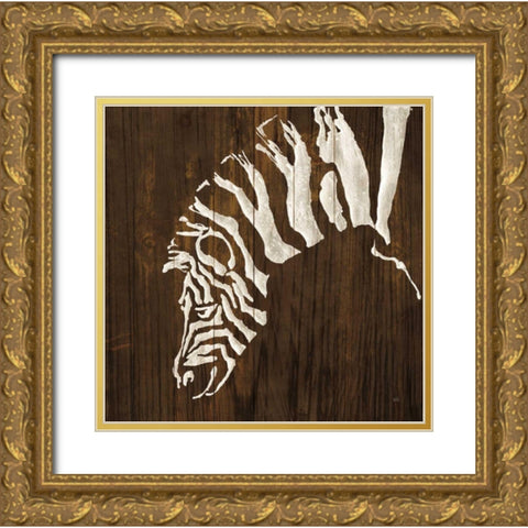 White Zebra on Dark Wood Gold Ornate Wood Framed Art Print with Double Matting by Paschke, Chris