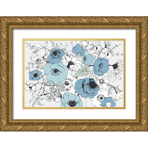 Watercolor Black Lined Poppies Mix Gold Ornate Wood Framed Art Print with Double Matting by Novak, Shirley