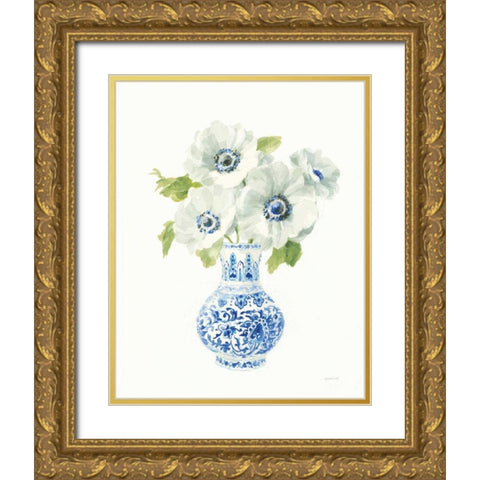 Floral Chinoiserie White I Gold Ornate Wood Framed Art Print with Double Matting by Nai, Danhui