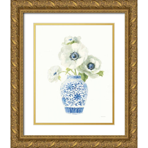 Floral Chinoiserie White II Gold Ornate Wood Framed Art Print with Double Matting by Nai, Danhui