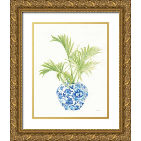 Palm Chinoiserie White II Gold Ornate Wood Framed Art Print with Double Matting by Nai, Danhui