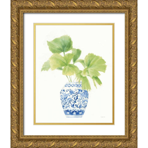 Palm Chinoiserie White IV Gold Ornate Wood Framed Art Print with Double Matting by Nai, Danhui