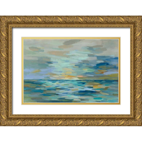 Pastel Blue Sea Gold Ornate Wood Framed Art Print with Double Matting by Vassileva, Silvia