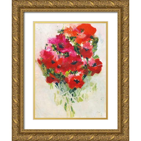 Poppy Bouquet Gold Ornate Wood Framed Art Print with Double Matting by Griggs, Jan