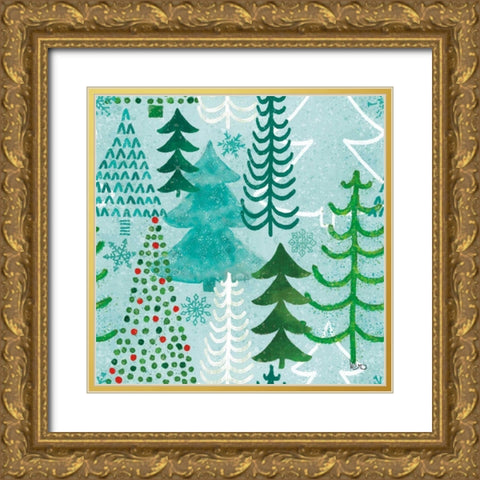 Festive Forest Pattern V Gold Ornate Wood Framed Art Print with Double Matting by Charron, Veronique