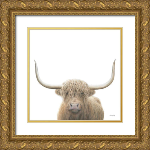 Highland Cow Sepia Sq Gold Ornate Wood Framed Art Print with Double Matting by Wiens, James