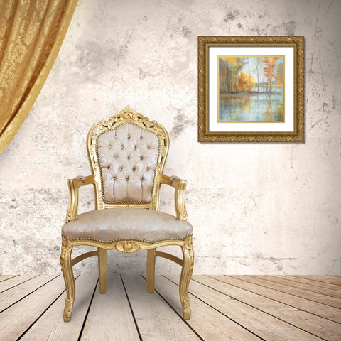 Lakeside Reflection Gold Ornate Wood Framed Art Print with Double Matting by Nai, Danhui