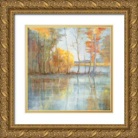 Lakeside Reflection Gold Ornate Wood Framed Art Print with Double Matting by Nai, Danhui