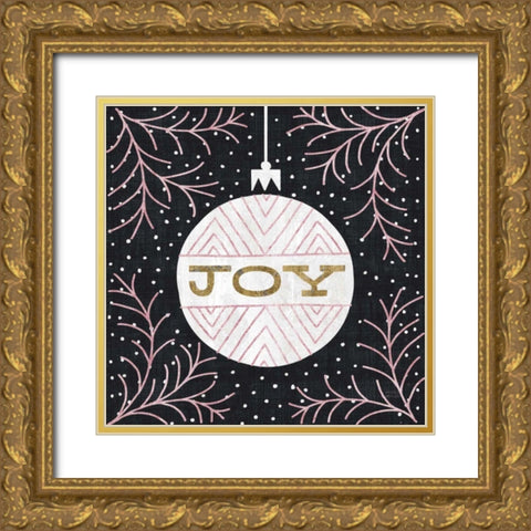 Jolly Holiday Ornaments Joy Metallic Gold Ornate Wood Framed Art Print with Double Matting by Mullan, Michael