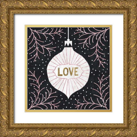 Jolly Holiday Ornaments Love Metallic Gold Ornate Wood Framed Art Print with Double Matting by Mullan, Michael