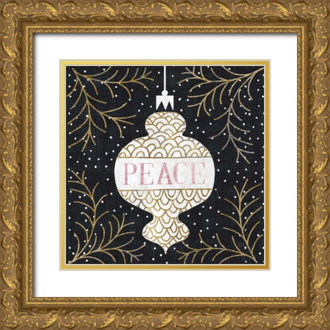 Jolly Holiday Ornaments Peace Metallic Gold Ornate Wood Framed Art Print with Double Matting by Mullan, Michael