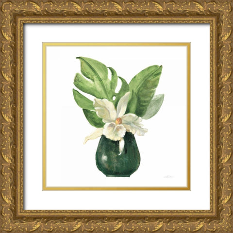 Tropical Leaves I on White Gold Ornate Wood Framed Art Print with Double Matting by Vassileva, Silvia