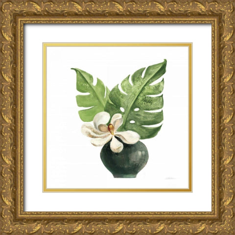 Tropical Leaves II on White Gold Ornate Wood Framed Art Print with Double Matting by Vassileva, Silvia