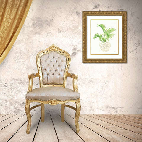 Palm Chinoiserie II Cream Gold Ornate Wood Framed Art Print with Double Matting by Nai, Danhui