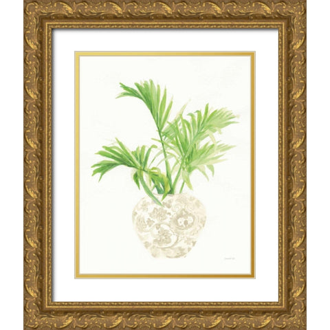 Palm Chinoiserie II Cream Gold Ornate Wood Framed Art Print with Double Matting by Nai, Danhui