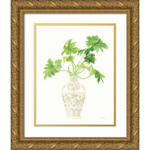 Palm Chinoiserie III Cream Gold Ornate Wood Framed Art Print with Double Matting by Nai, Danhui