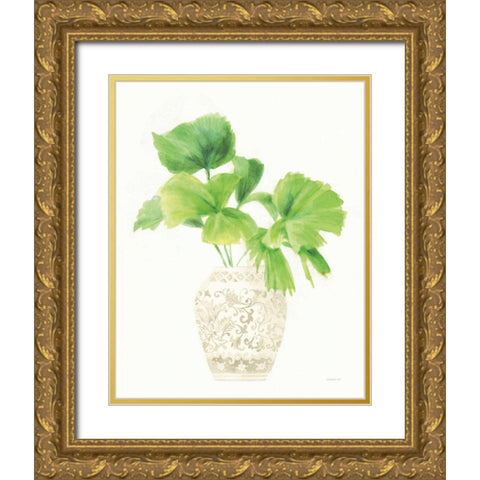 Palm Chinoiserie IV Cream Gold Ornate Wood Framed Art Print with Double Matting by Nai, Danhui