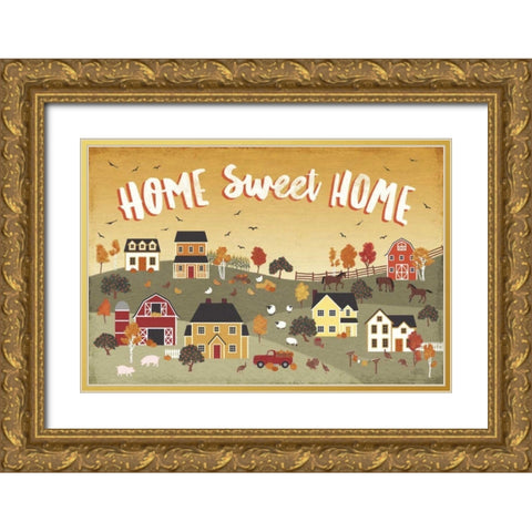 Harvest Village II Gold Ornate Wood Framed Art Print with Double Matting by Marshall, Laura