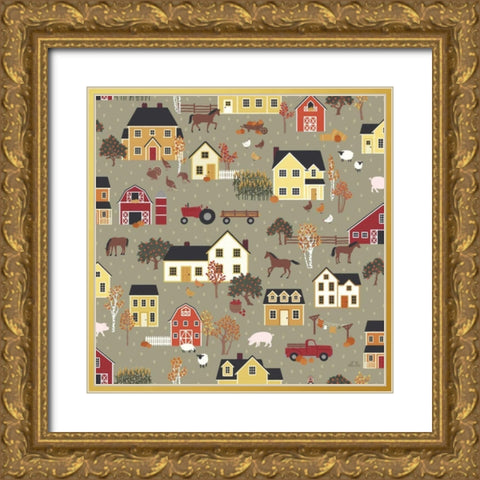 Harvest Village Pattern I Gold Ornate Wood Framed Art Print with Double Matting by Marshall, Laura