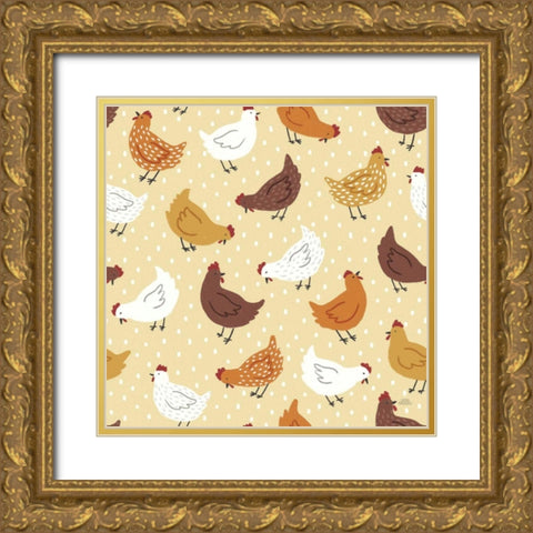 Harvest Village Pattern VI Gold Ornate Wood Framed Art Print with Double Matting by Marshall, Laura