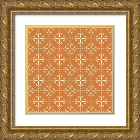Harvest Village Pattern VIIB Gold Ornate Wood Framed Art Print with Double Matting by Marshall, Laura