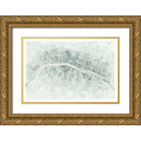 Watercolor Wanderlust Paris Mint Gold Ornate Wood Framed Art Print with Double Matting by Marshall, Laura