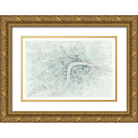 Watercolor Wanderlust London Mint Gold Ornate Wood Framed Art Print with Double Matting by Marshall, Laura