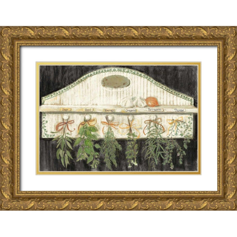 Herbs on Pegs Black Gold Ornate Wood Framed Art Print with Double Matting by Rowan, Carol