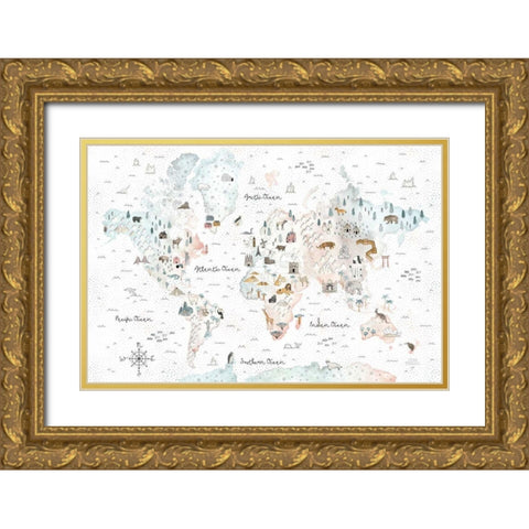 World Traveler I Dot BG Gold Ornate Wood Framed Art Print with Double Matting by Marshall, Laura